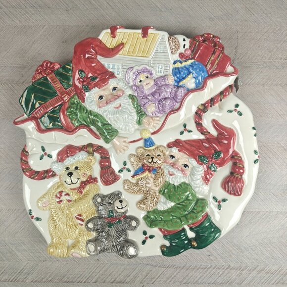 Vintage Fitz & Floyd Holiday Christmas Elf Canape Cookies Plate New In Box - Picture 3 of 8